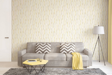 žlutá retro tapeta obývací pokoj