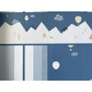 7501-4 ICH Wallcoverings dětská samolepící modrá bordura na zeď z kolekce Noa 2025 hory, balóny, velikost 16 cm x 5 m
