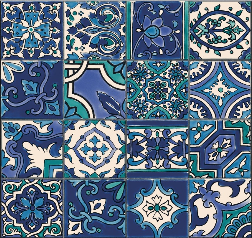 Levně 270-0170 PVC Omyvatelný vinylový stěnový obklad - modré kachličky, šíře 67,5 cm D-C-fix Ceramics