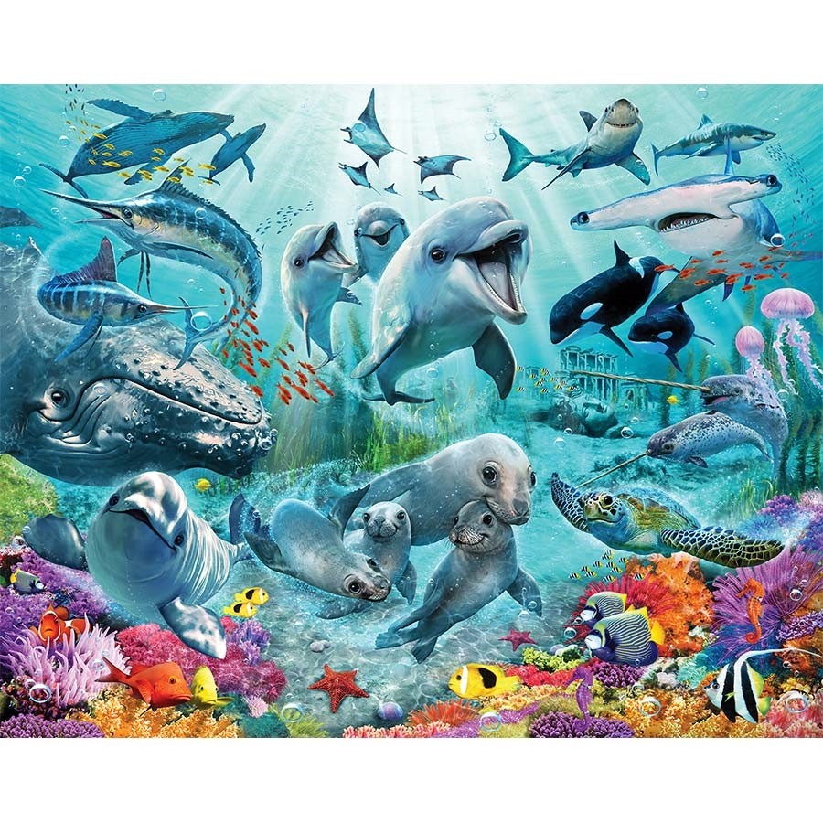 Levně 46498 Walltastic dětská fototaopeta Under The Sea - pod hladinou - delfíni - korálové útesy velikost 244 cm x 305 cm + lepidlo zdarma