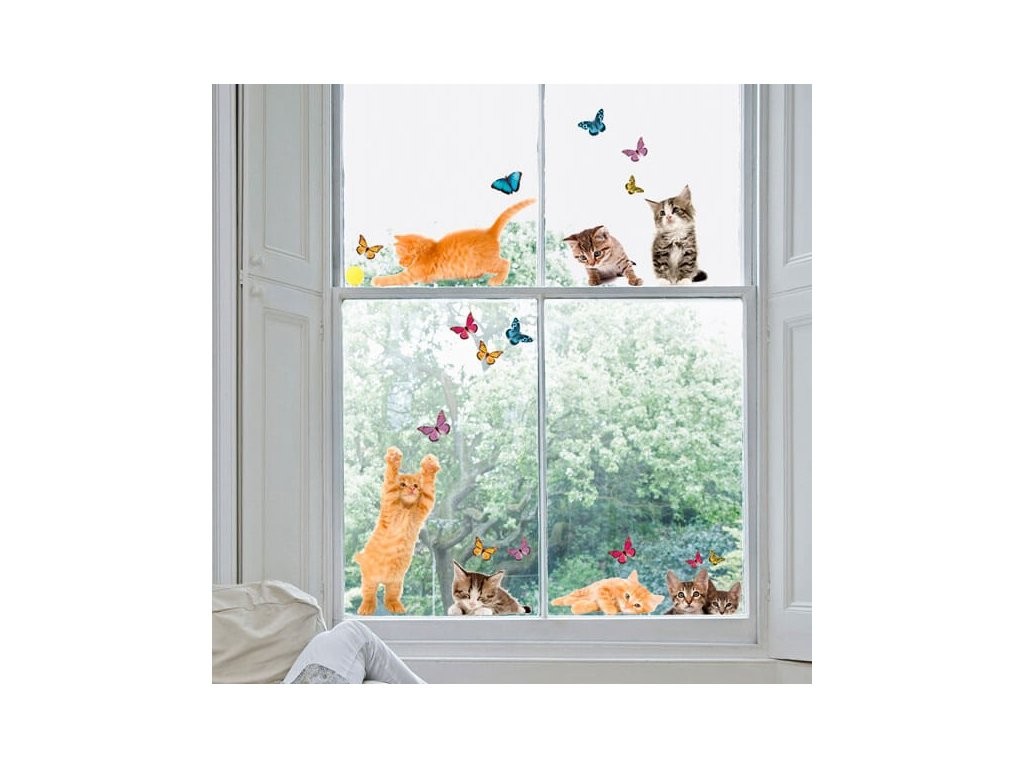 Levně Samolepicí dekorace Crearreda na okno WI M Cats 64001 Kočky a motýli