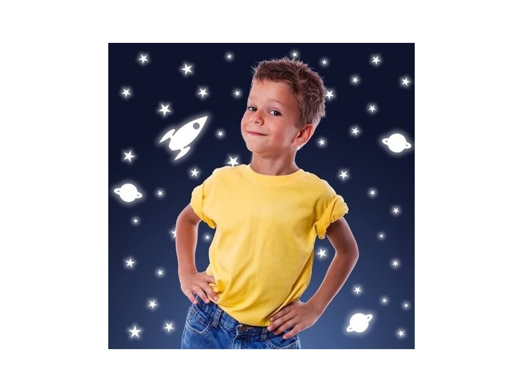 Levně KUPSI-TAPETY Rocket + Stars dekorace 77226 ve tmě svítící nálepky Crearreda 15x31 cm