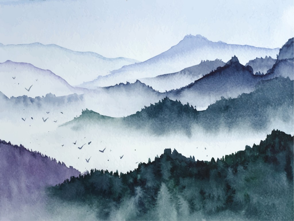 Levně FTNS 1278 AG Design vliesová fototapeta 4-dílná Watercolor Forest - Akvarelový les, velikost 360 x 270 cm