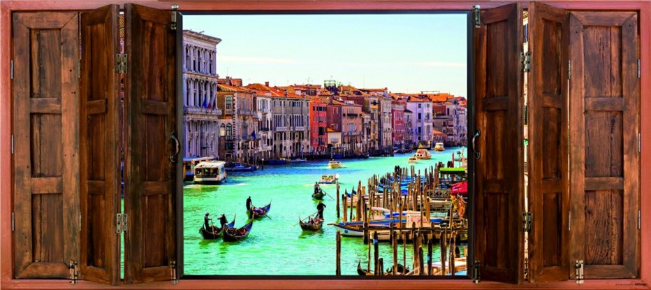 Levně FTN H 2753 AG Design vliesová fototapeta na zeď panoramatická Window Venice, velikost 202 x 90 cm