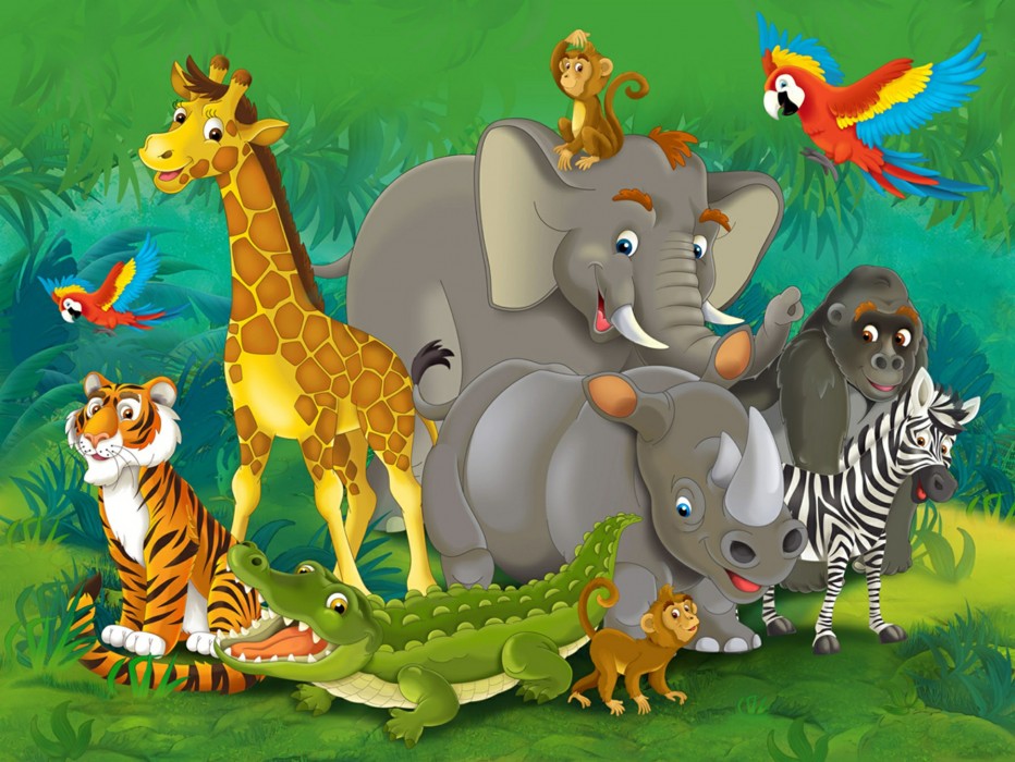 Levně FTN XXL 2420 AG Design vliesová fototapeta 4-dílná pro děti - Jungle animals, velikost 360 x 270 cm
