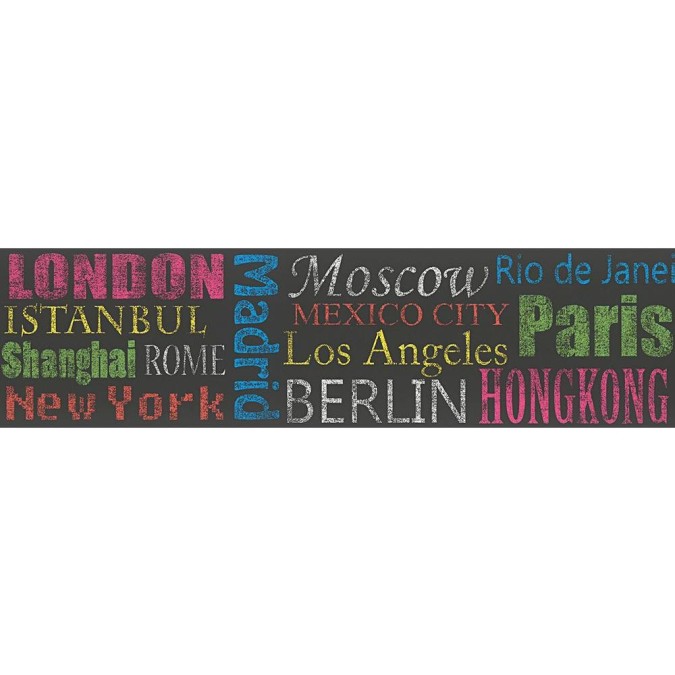 A.S. Création 312031 samolepicí dekorační bordura Nápisy metropolí, rozměry 5 x 0.13 m
