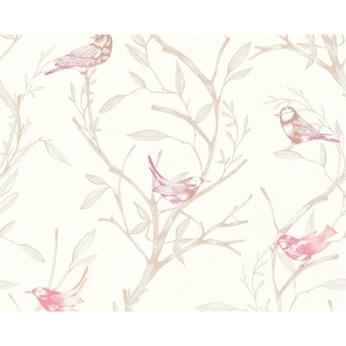 36623-3 Tapeta na zeď vliesová růžoví ptáčci, velikost 10,05m x 53cm