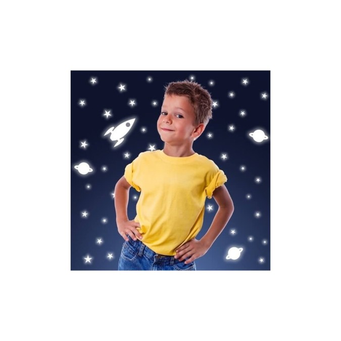 Samolepicí dekorace Crearreda WA S Rocket & Stars 77226 Svítící hvězdy a rakety