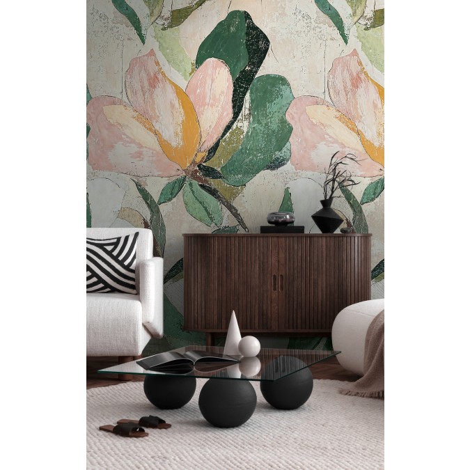 Tapetový stěnový panel / vliesová tapeta 79144-3, role 8,80x0,53 m, barva zelená, béžová, růžová