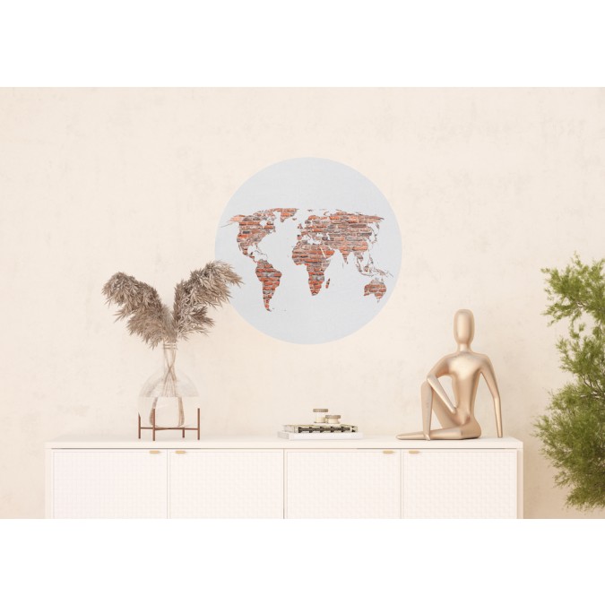 CR 3230 AG Design fototapeta ekologická vliesová samolepící 1-dílná kulatá Cihlová mapa světa, velikost 70x70 cm