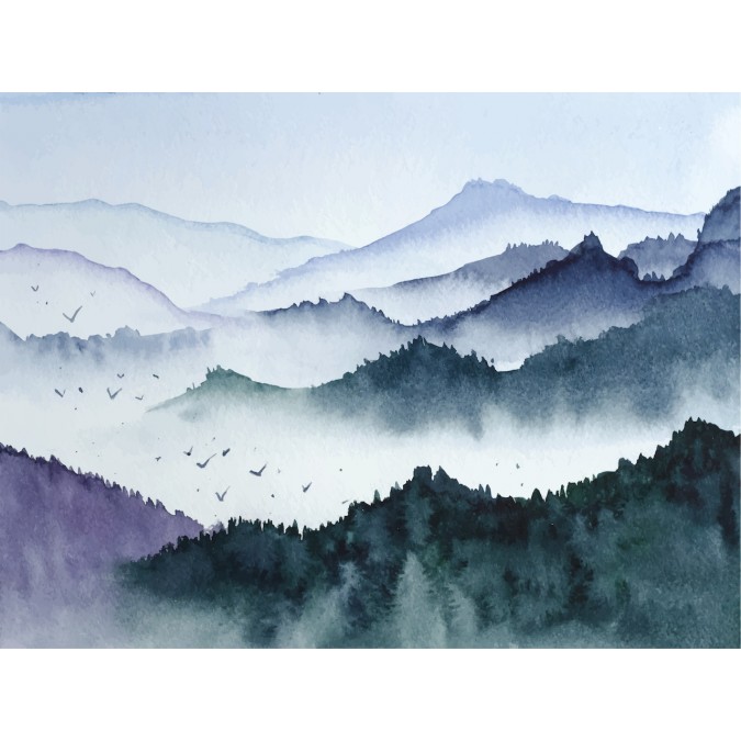 FTNS 1278 AG Design vliesová fototapeta 4-dílná Watercolor Forest - Akvarelový les, velikost 360  x 270 cm