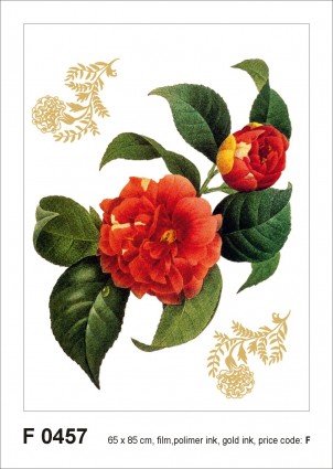 F 0457 AG Design Samolepicí dekorace - samolepka na zeď - Red flower with golden elements, velikost 65 cm x 85 cm