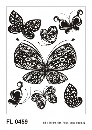 F 0459 AG Design Samolepicí dekorace - samolepka na zeď - Black flock butterflies, velikost 65 cm x 85 cm
