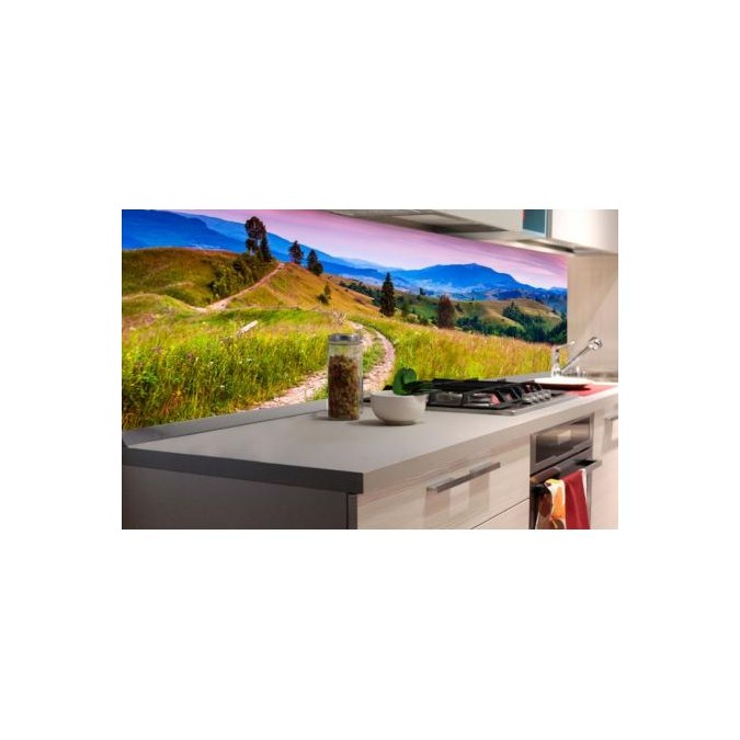 KI-180-082 Samolepicí omyvatelná fototapeta do kuchyně za kuchyňskou linku - Art Wall cesta v horách, velikost 180 x 60 cm