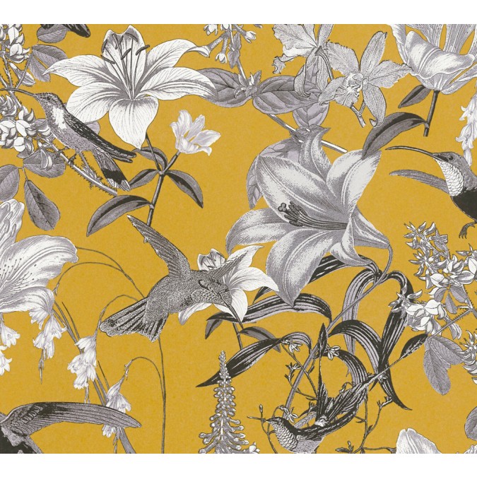 KT3-10773 A.S. Création vliesová tapeta na zeď kolibříci a lilie Jungle Chik 2029, velikost 10,05 m x 53 cm