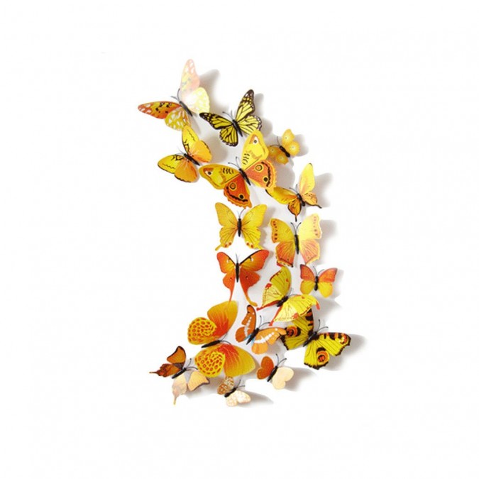 KT407 samolepicí sada dvanácti 3D motýlků žluté barvy