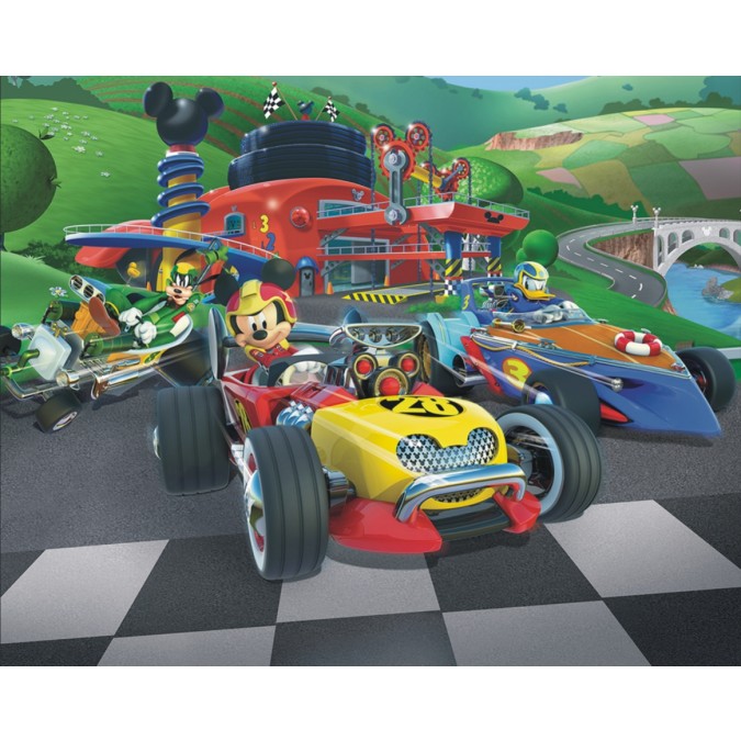 3D Fototapeta Mickey Mouse Roadster Racers i+ lepidlo zdarma, velikost 244x305cm