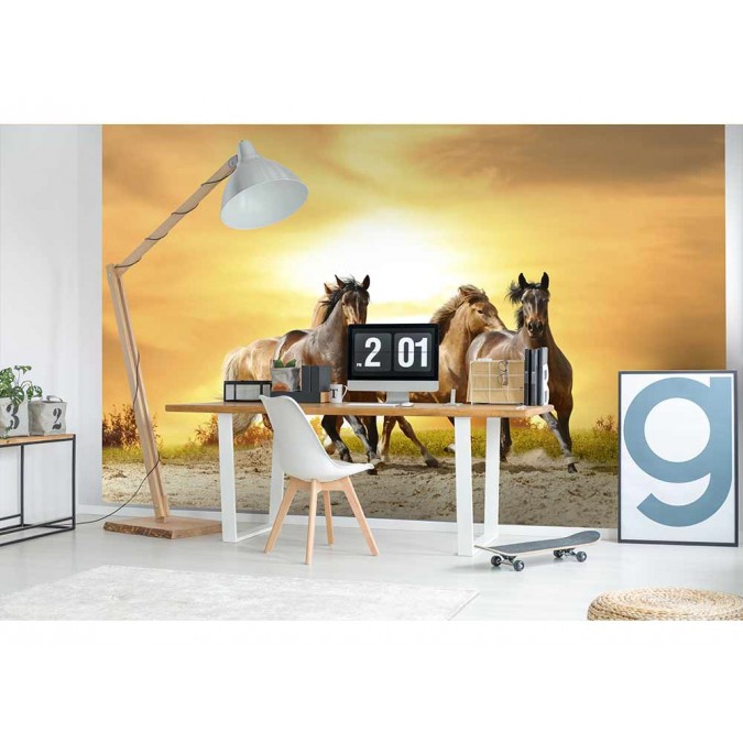MS-5-0227 Vliesová obrazová fototapeta Horses in Sunset, velikost 375 x 250 cm