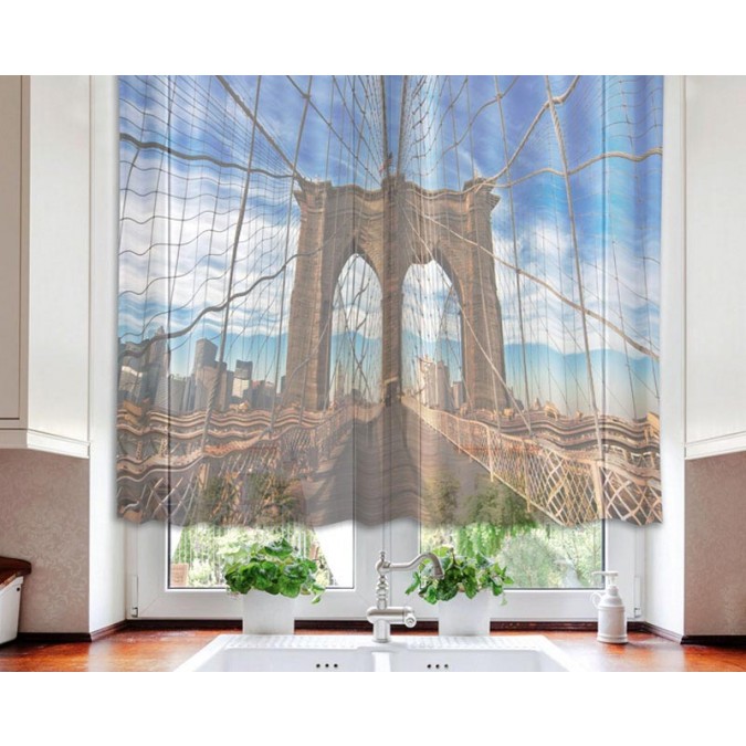 VO-140-003 Textilní fotozáclona s obšitím a řasící páskou, Brooklynský most, velikost 140 x 120 cm