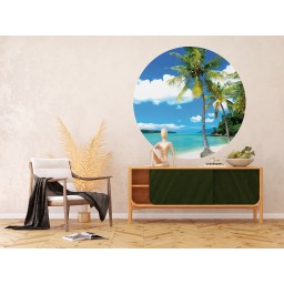 CR 3305 AG Design fototapeta ekologická vliesová samolepící 2-dílná kulatá Palmy na pláži, velikost 140x140 cm