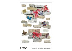 F 1021 AG Design Samolepicí dekorace - samolepka na zeď - Bricks and flowers, velikost 65 cm x 85 cm