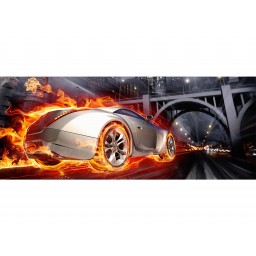 MP-2-0314 Vliesová obrazová panoramatická fototapeta Car in Flames + lepidlo Zdarma, velikost 375 x 150 cm
