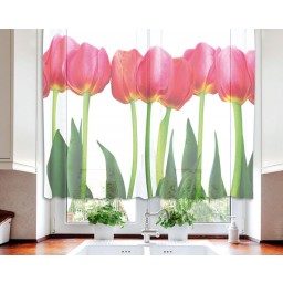 VO-140-011 Textilní fotozáclona s obšitím a řasící páskou, Záhon tulipánů, velikost 140 x 120 cm