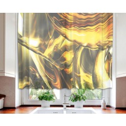 VO-140-028 Textilní fotozáclona s obšitím a řasící páskou, Zlatá abstrakce, velikost 140 x 120 cm